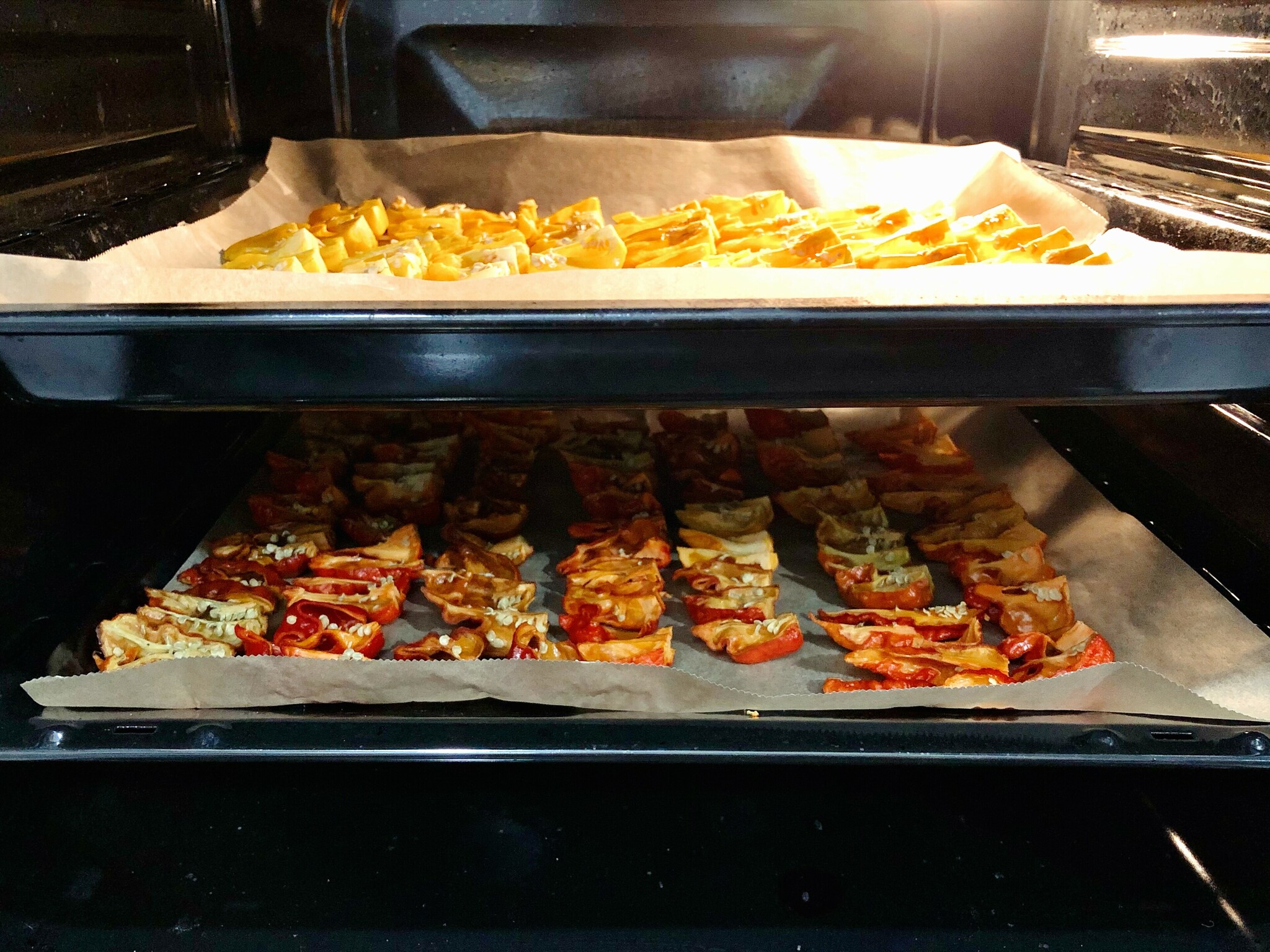 drying the peppers in the oven