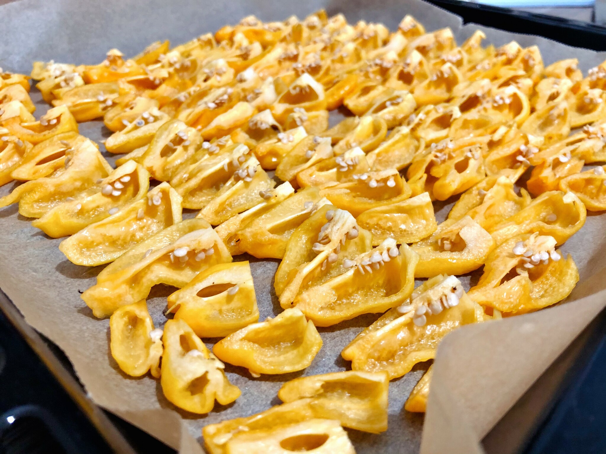 scotch bonnets sliced, pre-oven